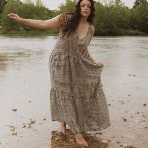 Esby windowpane Mary Maxi Dress, 100% linen